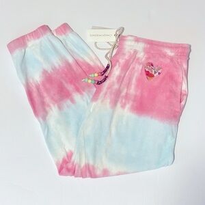 $255 LoveShackFancy Santinella Pant in Cherry Fizz pink tie dye jogger